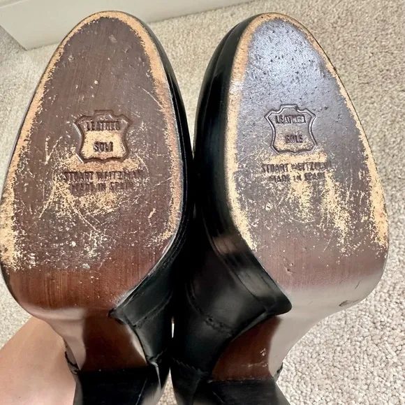 Stuart Weitzman Black Leather Heels Mary Jane Brogue - Size: 8.5