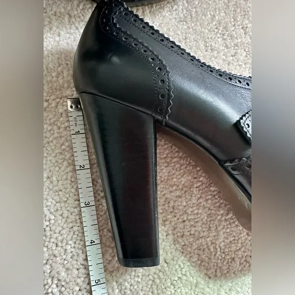 Stuart Weitzman Black Leather Heels Mary Jane Brogue - Size: 8.5