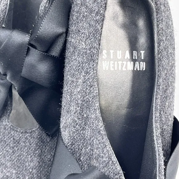 Stuart Weitzman ‘Bouffant' Gray Flannel Satin Bow High Heeled Bootie Sz 7 est