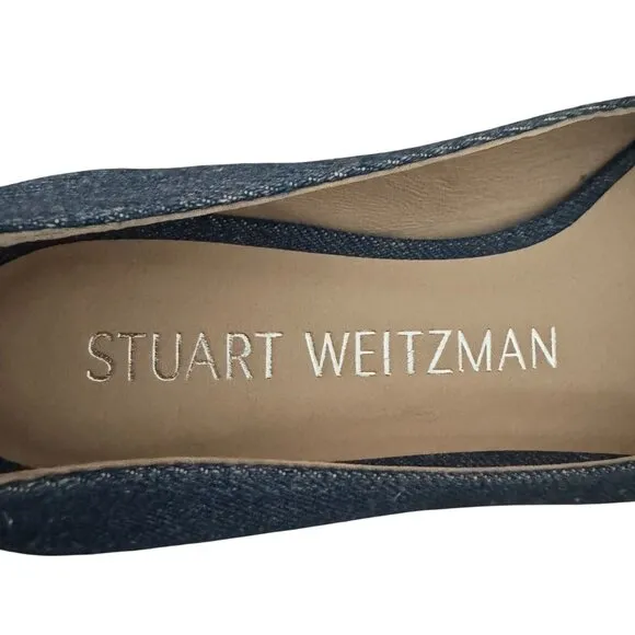 Stuart Weitzman Emilia Pointed Toe Flat Shoes Women's Denim Blue, 8B WORN ONCE