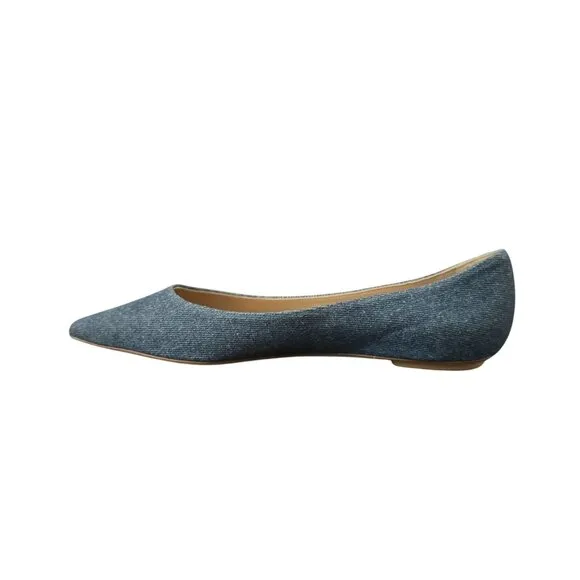 Stuart Weitzman Emilia Pointed Toe Flat Shoes Women's Denim Blue, 8B WORN ONCE