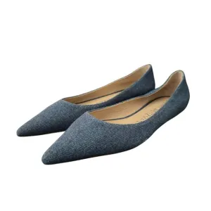 Stuart Weitzman Emilia Pointed Toe Flat Shoes Women's Denim Blue, 8B WORN ONCE