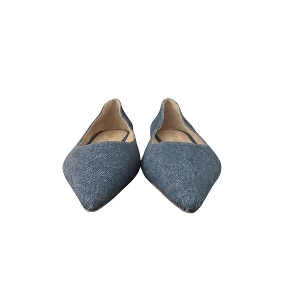 Stuart Weitzman Emilia Pointed Toe Flat Shoes Women's Denim Blue, 8B WORN ONCE