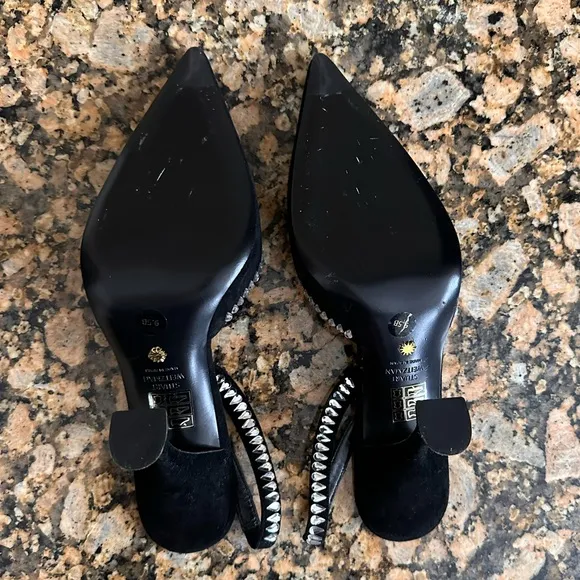 Stuart Weitzman Gemcut Xcurve 100 Slingback Pumps Women's 9.5B Black Pointed Toe