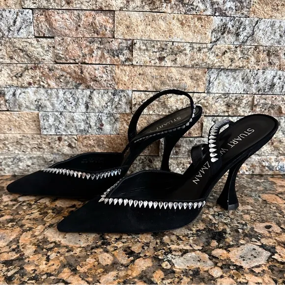 Stuart Weitzman Gemcut Xcurve 100 Slingback Pumps Women's 9.5B Black Pointed Toe