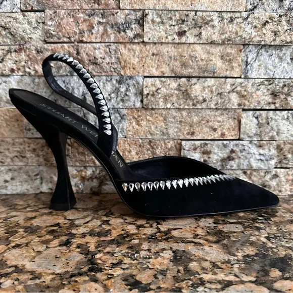 Stuart Weitzman Gemcut Xcurve 100 Slingback Pumps Women's 9.5B Black Pointed Toe