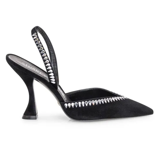 Stuart Weitzman Gemcut Xcurve 100 Slingback Pumps Women's 9.5B Black Pointed Toe