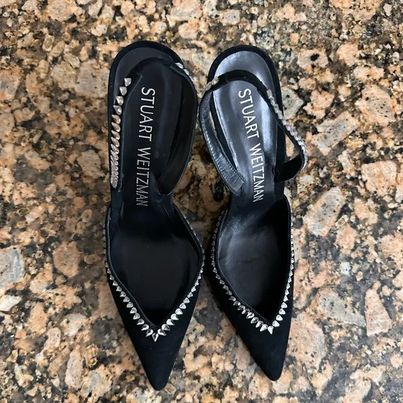 Stuart Weitzman Gemcut Xcurve 100 Slingback Pumps Women's 9.5B Black Pointed Toe