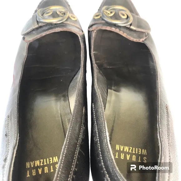 Stuart Weitzman Metallic Leather Buckle Detail Brown Shoes Heels Women’s