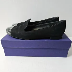 Stuart Weitzman Shoes Womens 8.5 Lingo Black Nubuck Smoking Loafers Silver Studs