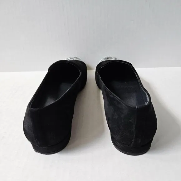Stuart Weitzman Shoes Womens 8.5 Lingo Black Nubuck Smoking Loafers Silver Studs