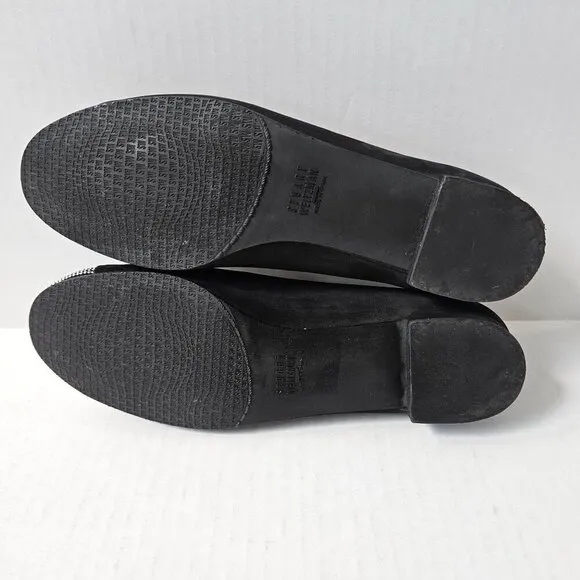 Stuart Weitzman Shoes Womens 8.5 Lingo Black Nubuck Smoking Loafers Silver Studs