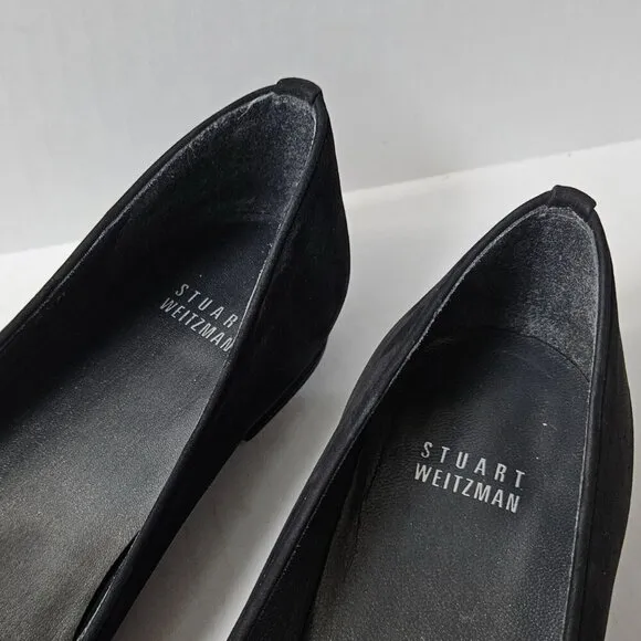 Stuart Weitzman Shoes Womens 8.5 Lingo Black Nubuck Smoking Loafers Silver Studs