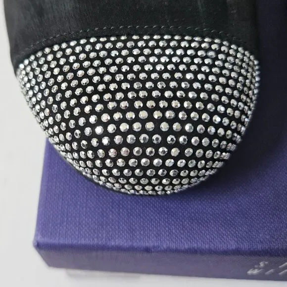 Stuart Weitzman Shoes Womens 8.5 Lingo Black Nubuck Smoking Loafers Silver Studs