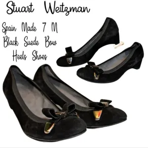 Stuart Weitzman Spain Made Womens 7 M Black Suede Bow Heels Shoes