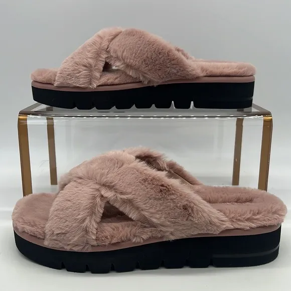 Stuart Weitzman Women's Roza Lift Faux Fur Slide Sandals Wisteria