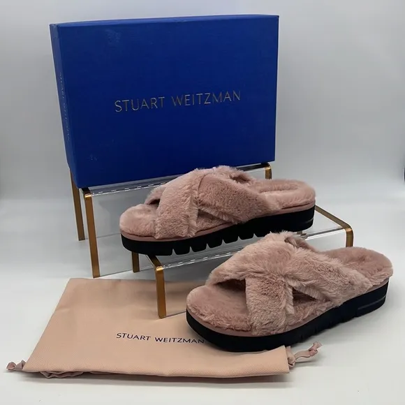 Stuart Weitzman Women's Roza Lift Faux Fur Slide Sandals Wisteria