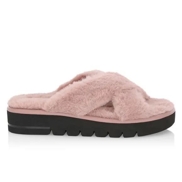 Stuart Weitzman Women's Roza Lift Faux Fur Slide Sandals Wisteria