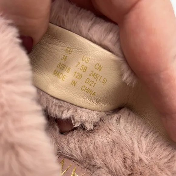 Stuart Weitzman Women's Roza Lift Faux Fur Slide Sandals Wisteria