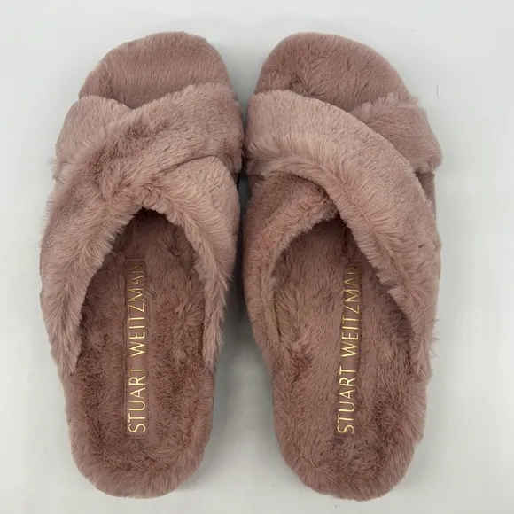 Stuart Weitzman Women's Roza Lift Faux Fur Slide Sandals Wisteria