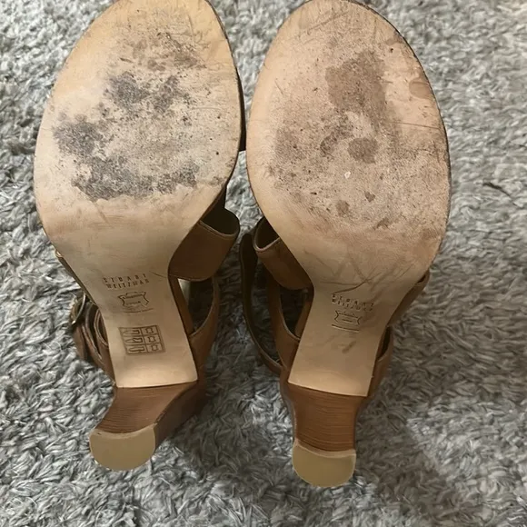 Stuart Weizmann camel leather sandals with belted ankle strap size 40.5