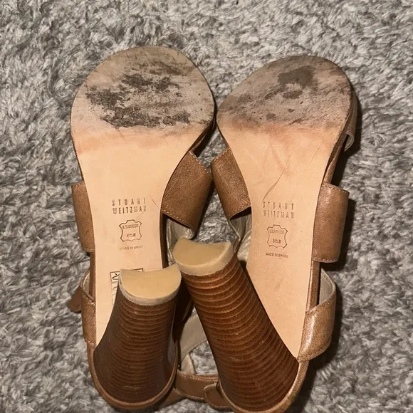 Stuart Weizmann camel leather sandals with belted ankle strap size 40.5