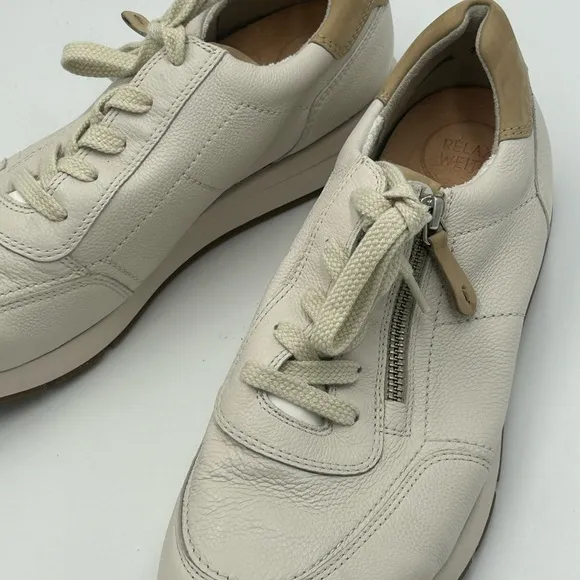 Super Soft Paul Green Ivory Leather Hero Sneakers size 7.5 Side Zip New