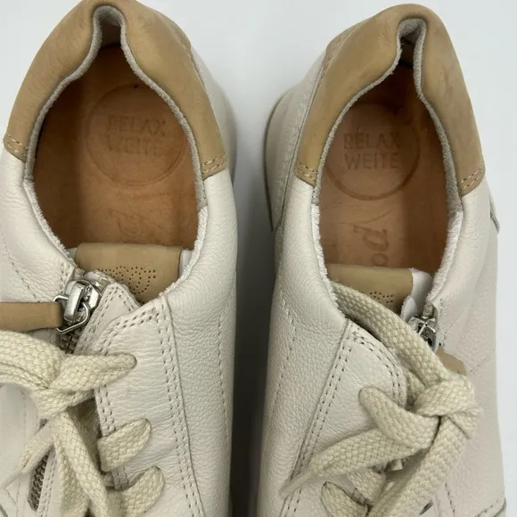 Super Soft Paul Green Ivory Leather Hero Sneakers size 7.5 Side Zip New