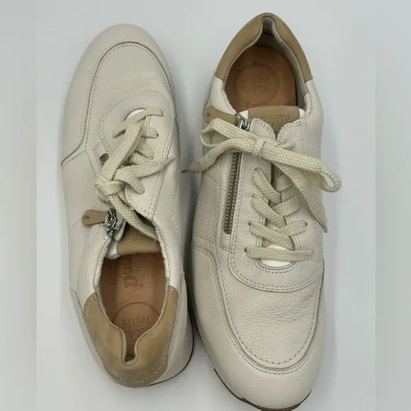 Super Soft Paul Green Ivory Leather Hero Sneakers size 7.5 Side Zip New