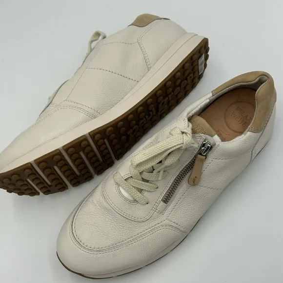 Super Soft Paul Green Ivory Leather Hero Sneakers size 7.5 Side Zip New