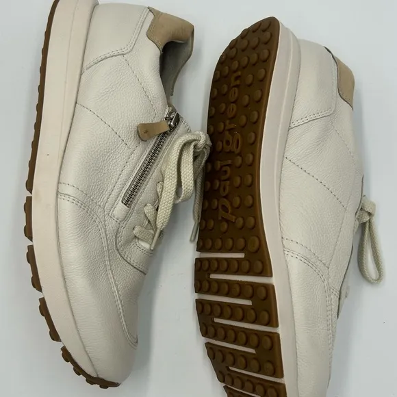 Super Soft Paul Green Ivory Leather Hero Sneakers size 7.5 Side Zip New