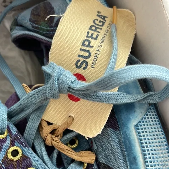 Superga little girl sneakers blue purple floral shoes keds size USA 2