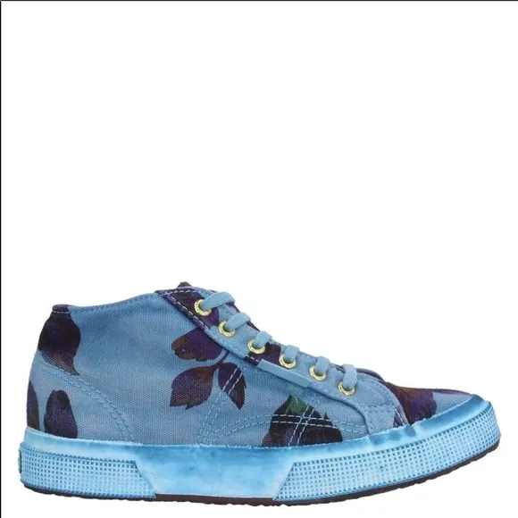 Superga little girl sneakers blue purple floral shoes keds size USA 2