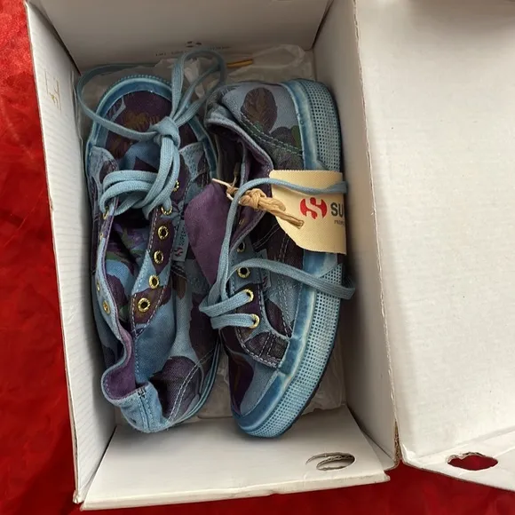 Superga little girl sneakers blue purple floral shoes keds size USA 2
