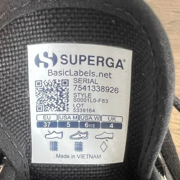 Superga Women's Canvas Platform Black Sneaker Size 6.5       SKU#24136