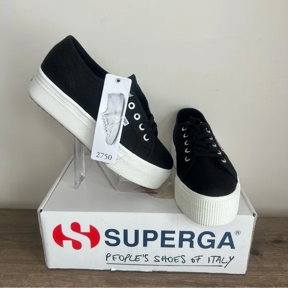 Superga Women's Canvas Platform Black Sneaker Size 6.5       SKU#24136