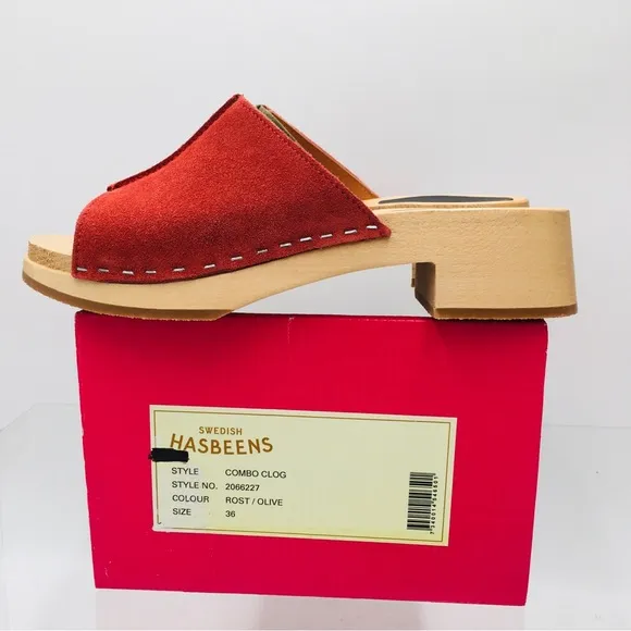 Swedish Hasbeens - Combo Clog - Rost / Olive Suede Leather Women’s Size US 6 M