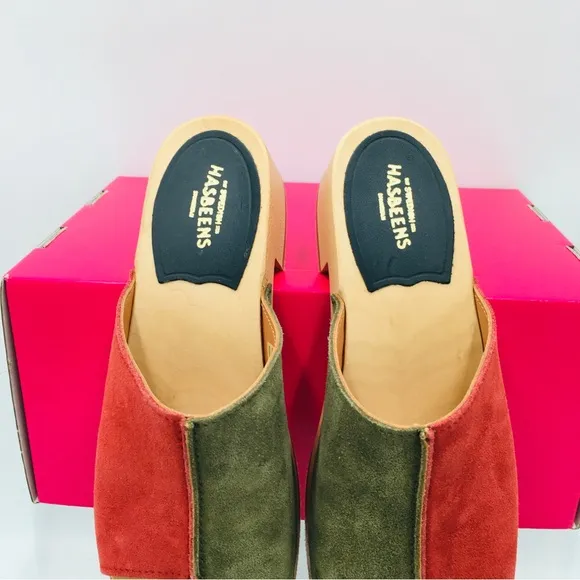 Swedish Hasbeens - Combo Clog - Rost / Olive Suede Leather Women’s Size US 6 M