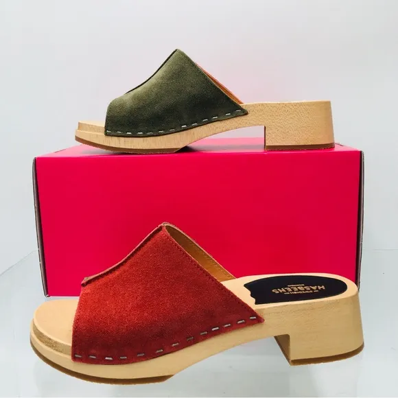 Swedish Hasbeens - Combo Clog - Rost / Olive Suede Leather Women’s Size US 6 M
