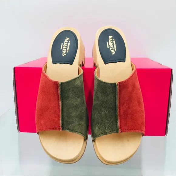 Swedish Hasbeens - Combo Clog - Rost / Olive Suede Leather Women’s Size US 6 M