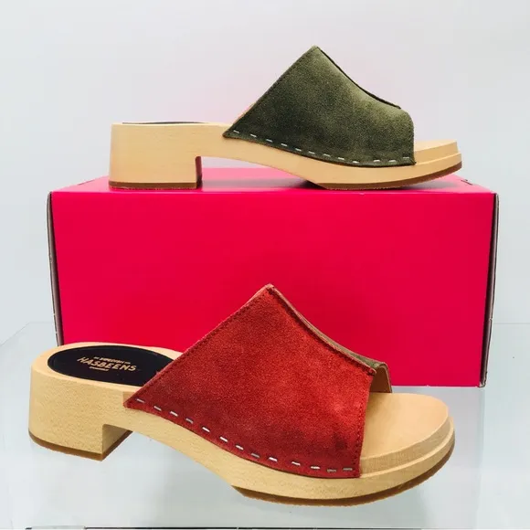 Swedish Hasbeens - Combo Clog - Rost / Olive Suede Leather Women’s Size US 6 M