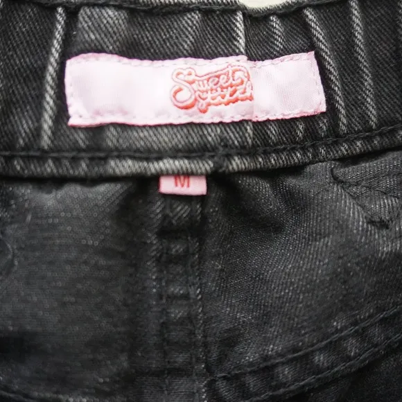 Sweet Stitch Black Wash Jeans Elastic Waist Barrel Fit Denim Pants Medium