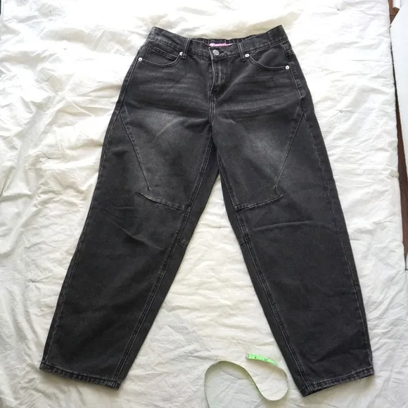 Sweet Stitch Black Wash Jeans Elastic Waist Barrel Fit Denim Pants Medium