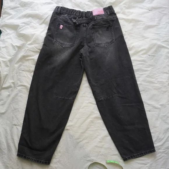Sweet Stitch Black Wash Jeans Elastic Waist Barrel Fit Denim Pants Medium