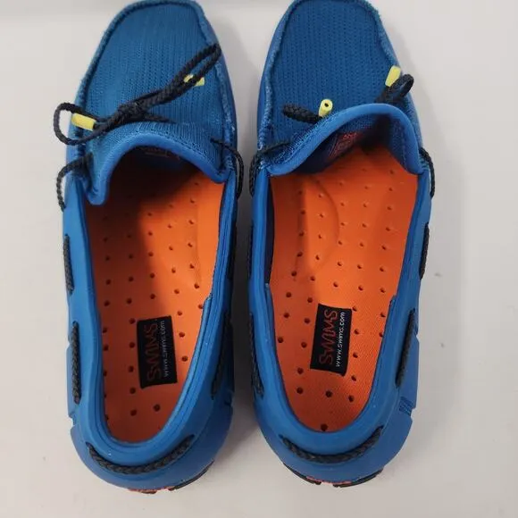 Swims Mens Deck Shoes Size 8 Blue Braided Lace Loafers Slip On Boat Shoes EUC