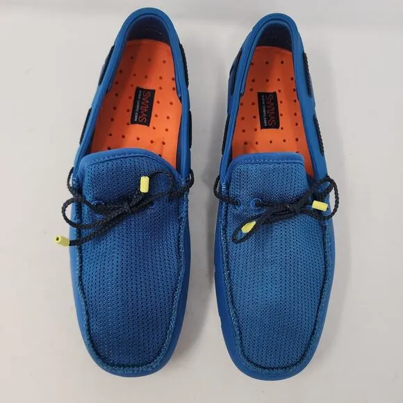 Swims Mens Deck Shoes Size 8 Blue Braided Lace Loafers Slip On Boat Shoes EUC