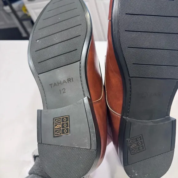 Tahari Men's Shoes Double Monk Strap Faux Vegan Leather Brown SZ 12 BRAND NEW