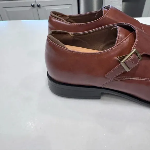 Tahari Men's Shoes Double Monk Strap Faux Vegan Leather Brown SZ 12 BRAND NEW