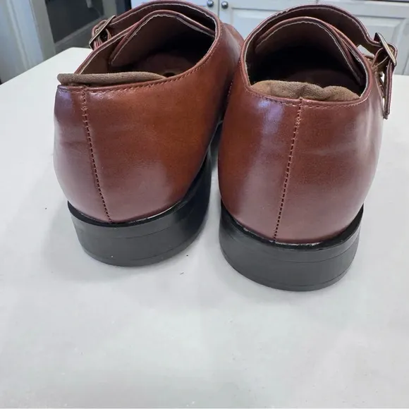Tahari Men's Shoes Double Monk Strap Faux Vegan Leather Brown SZ 12 BRAND NEW