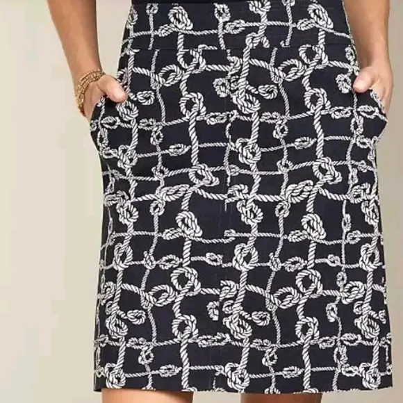 Talbots navy nautical rope cotton twill a-line skirt size 8